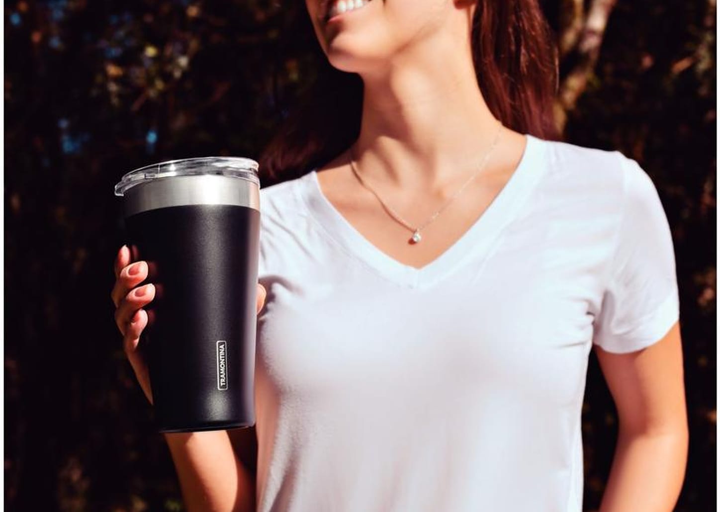 Copo Térmico Parede Dupla com Tampa Tramontina Exata 61646505 Preto 550ml