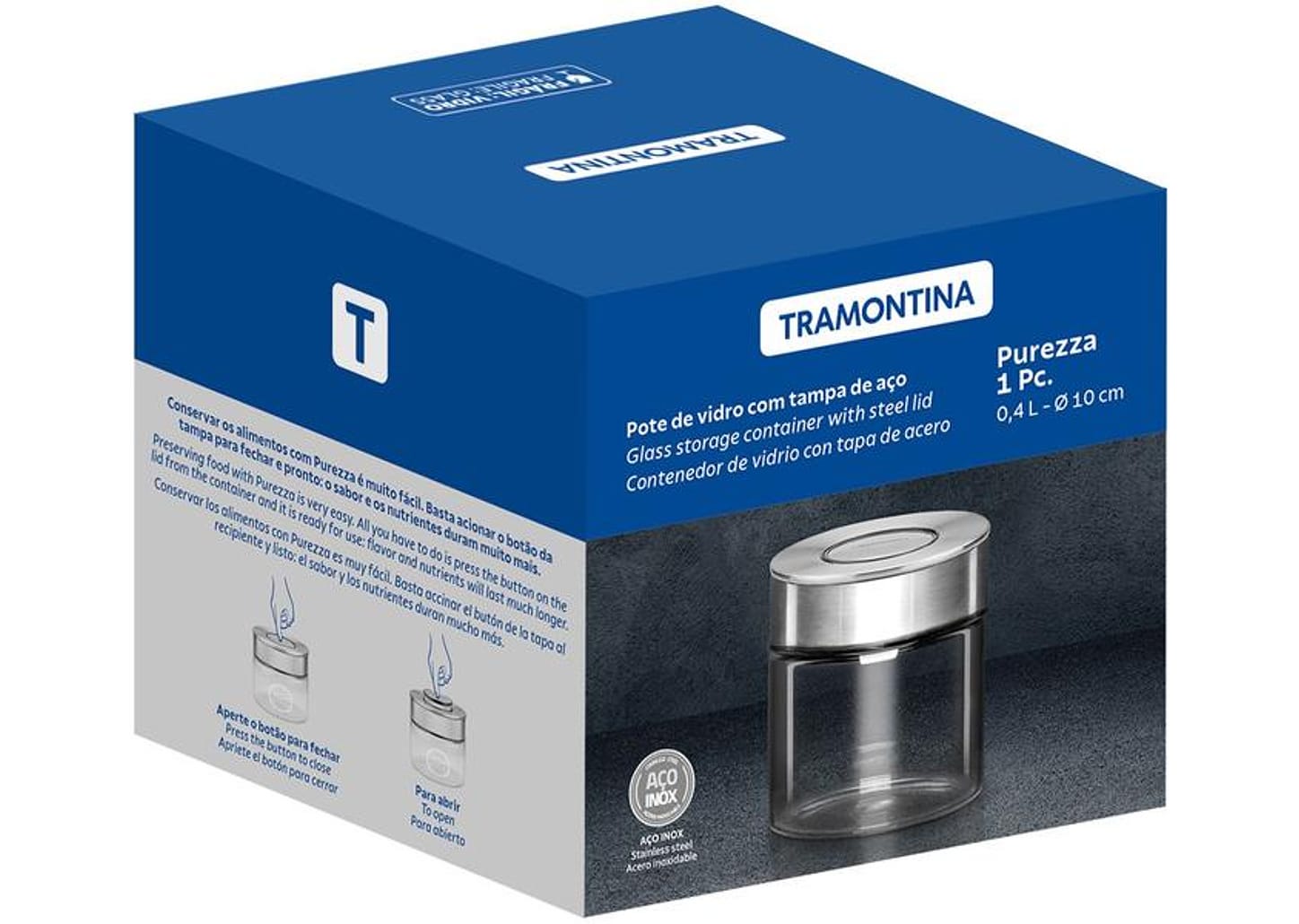 Pote de Vidro Hermético Tramontina com Tampa Redondo 400ml Purezza