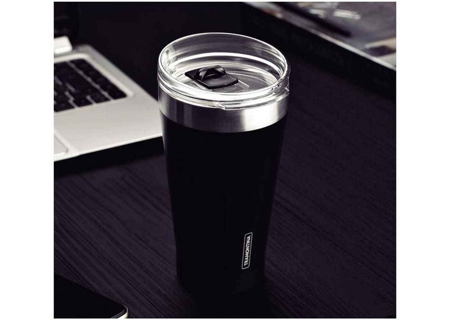 Copo Térmico Parede Dupla com Tampa Tramontina Exata 61646505 Preto 550ml