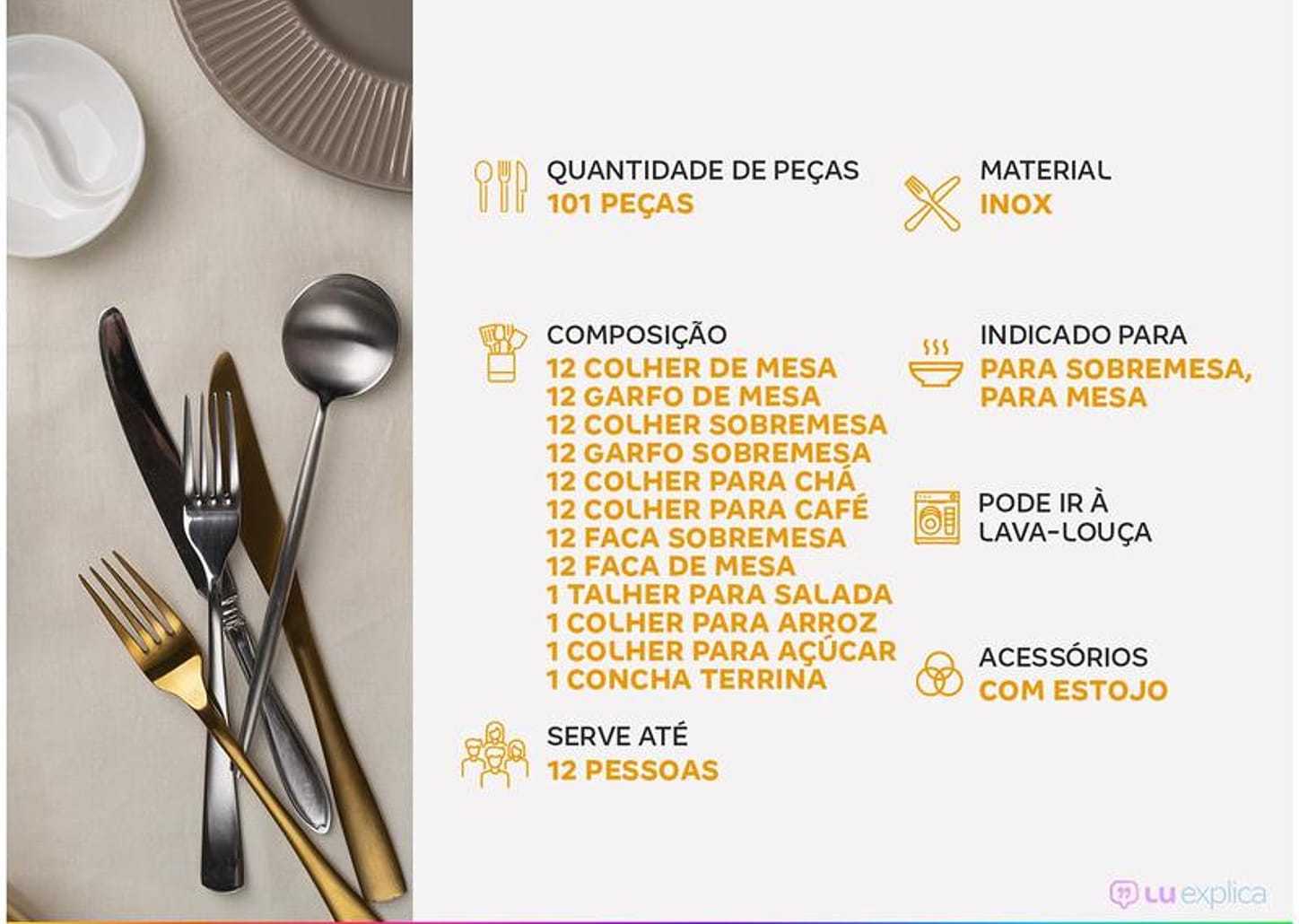 Faqueiro Tramontina Inox 101 Peças Italy 66932217 com Estojo