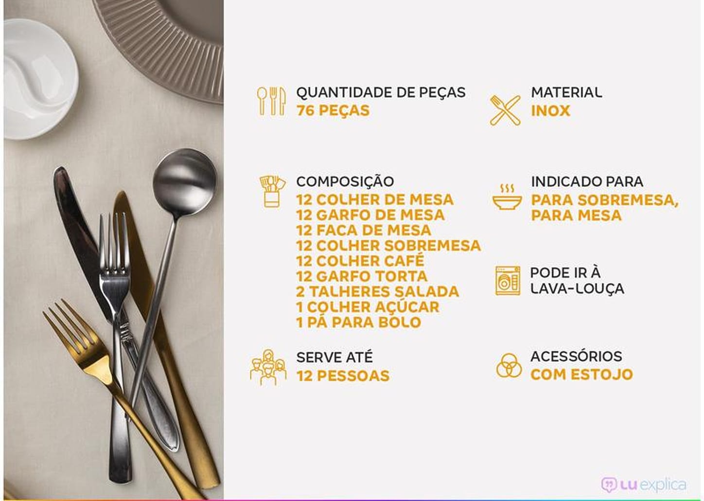 Faqueiro Tramontina Inox 76 Peças Satri 66982304 com Estojo