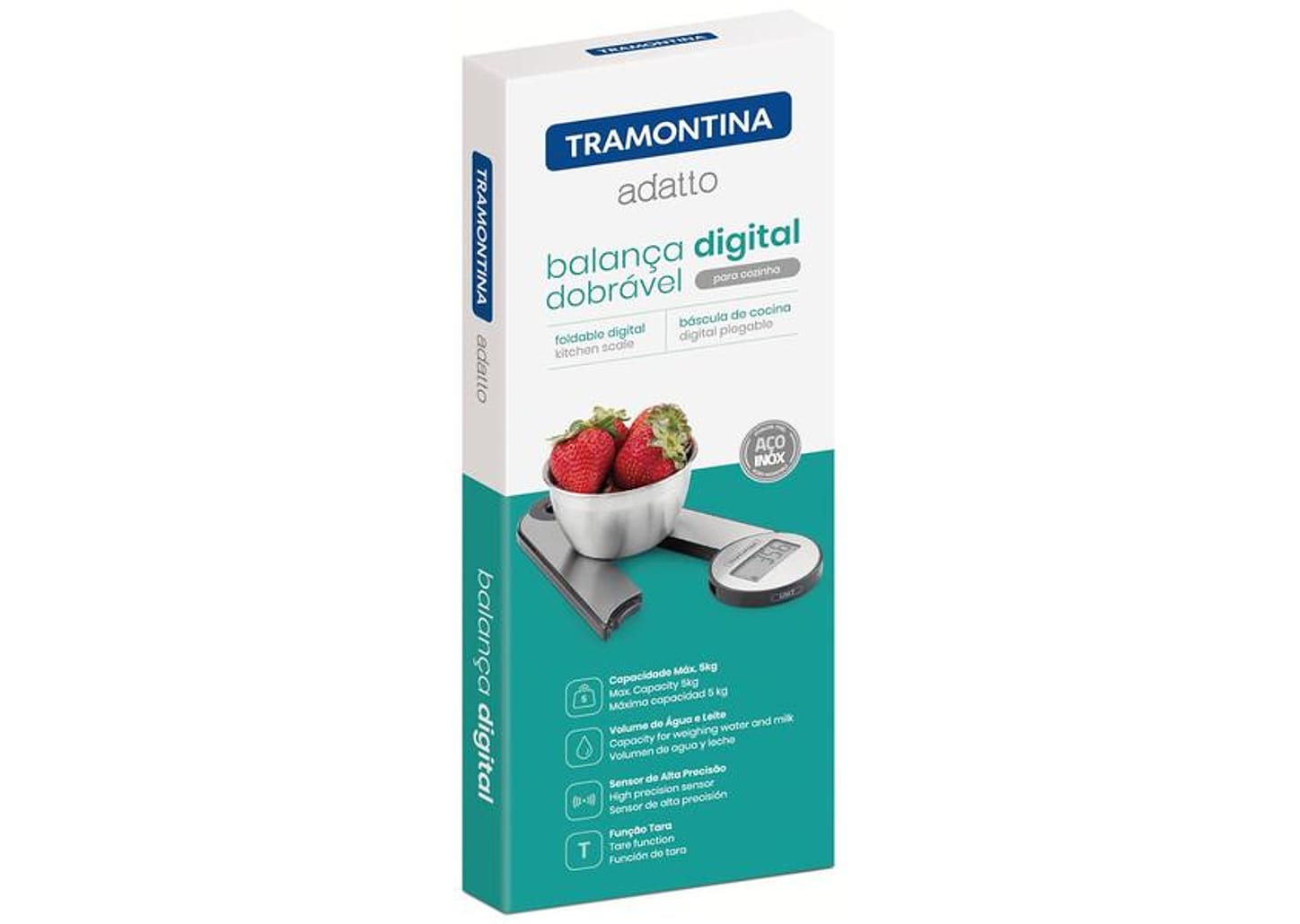 Balança de Cozinha Digital Tramontina 5kg Inox Adatto Dobrável 61101030