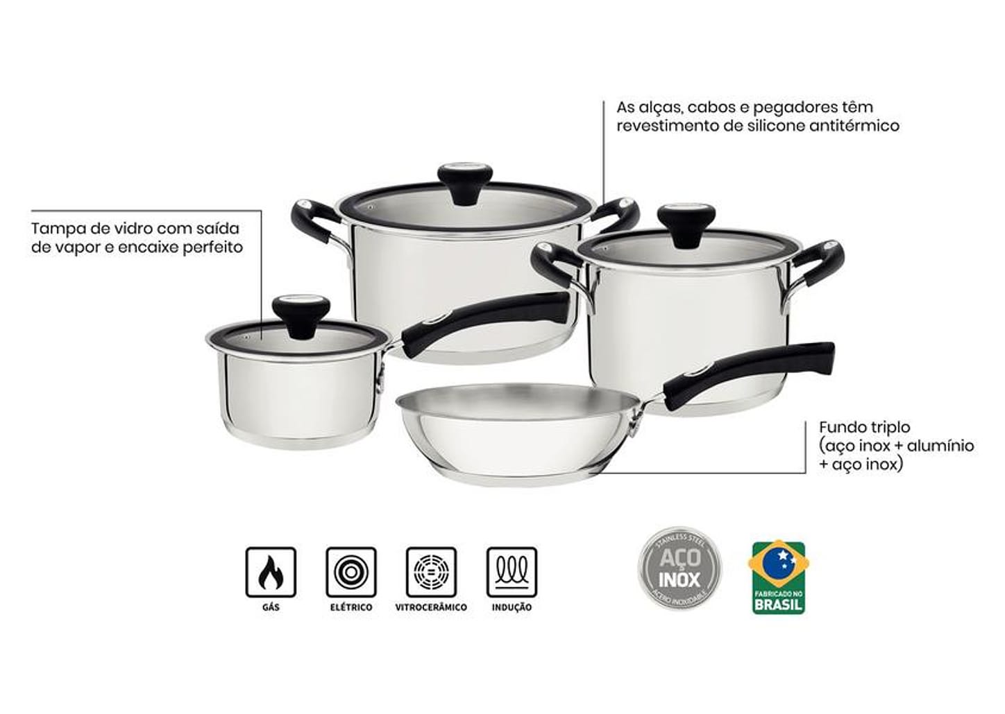 Jogo de Panelas Tramontina de Inox Prata 4 peças Solar