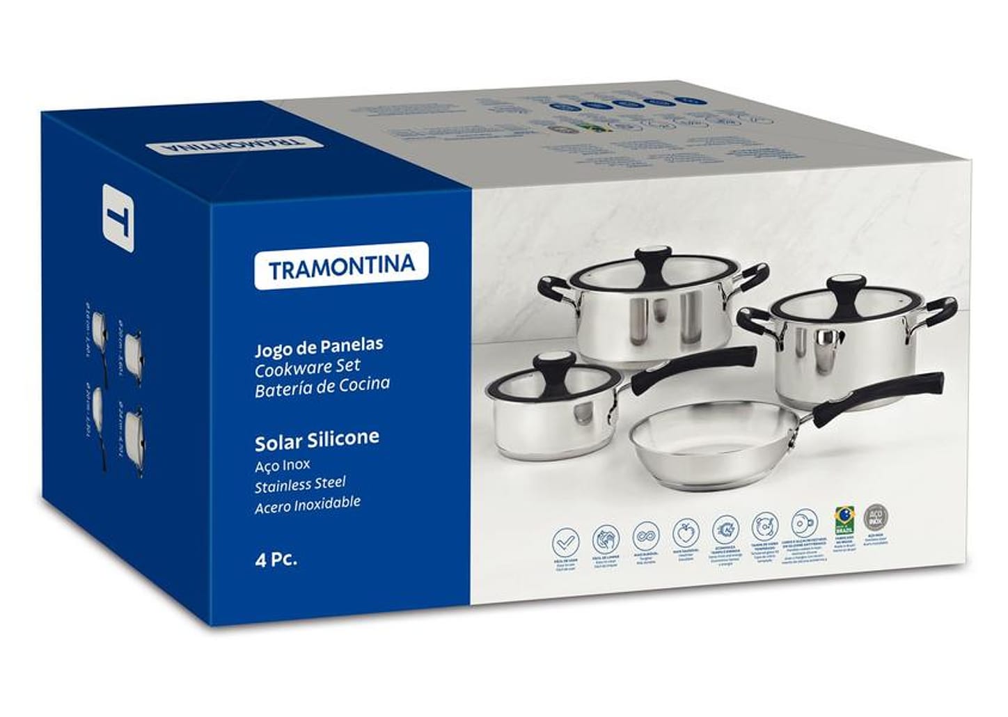 Jogo de Panelas Tramontina de Inox Prata 4 peças Solar
