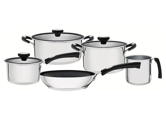 Jogo de Panelas Tramontina de Inox e Preto Prata 5 peças Solar