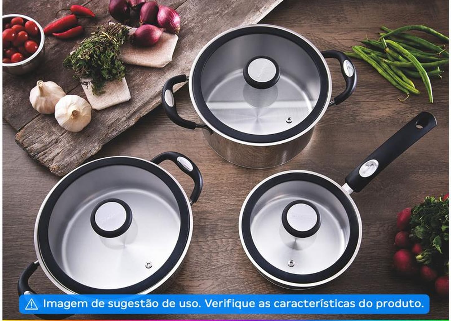 Jogo de Panelas Tramontina de Inox e Preto Prata 5 peças Solar