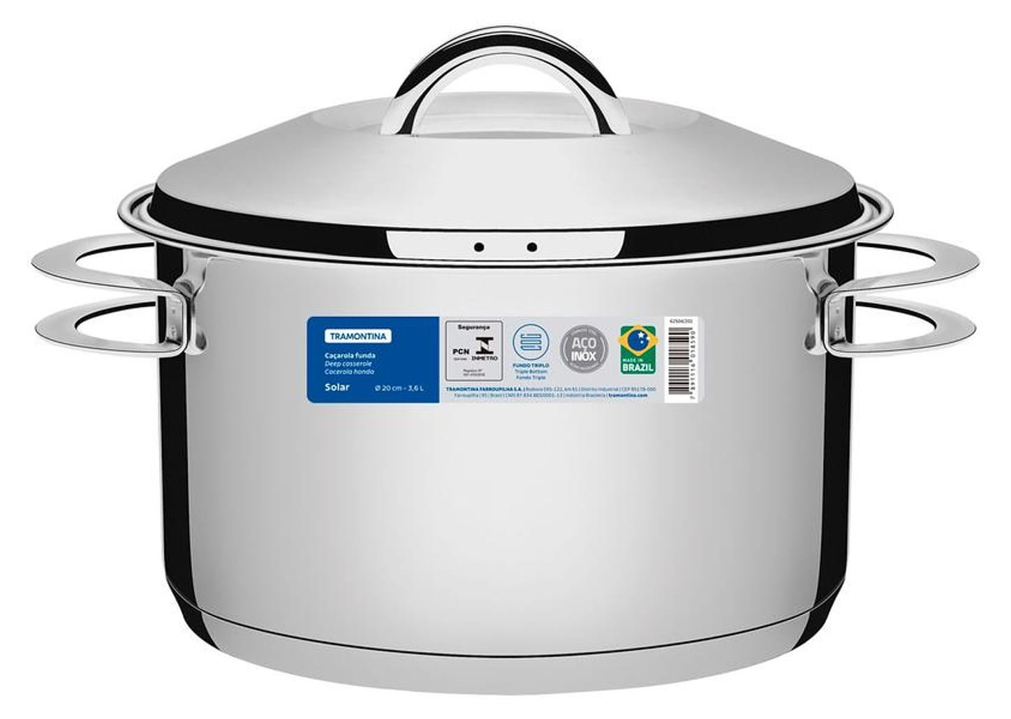 Caçarola Tramontina Inox Funda 20cm 3,6L Inox Solar