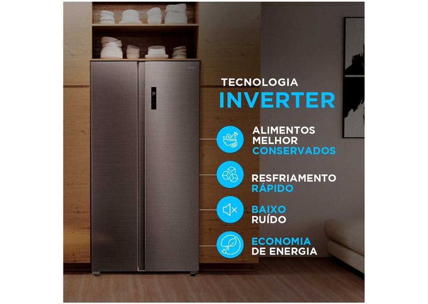 Geladeira/Refrigerador Midea Smart Frost Free Side by Side Cinza 511L MDRS710FGD46