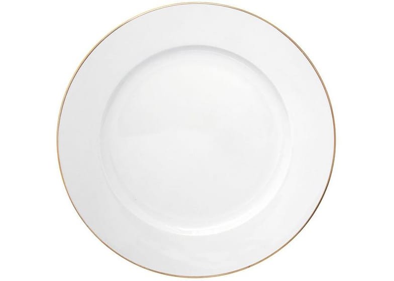 Prato Raso de Cerâmica Branco e Dourado de Sobremesa Redondo 20cm Hauskraft Royal