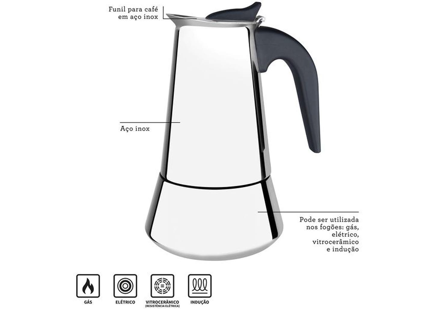 Cafeteira Italiana Inox Tramontina para Espresso 61768100 6 Xícaras