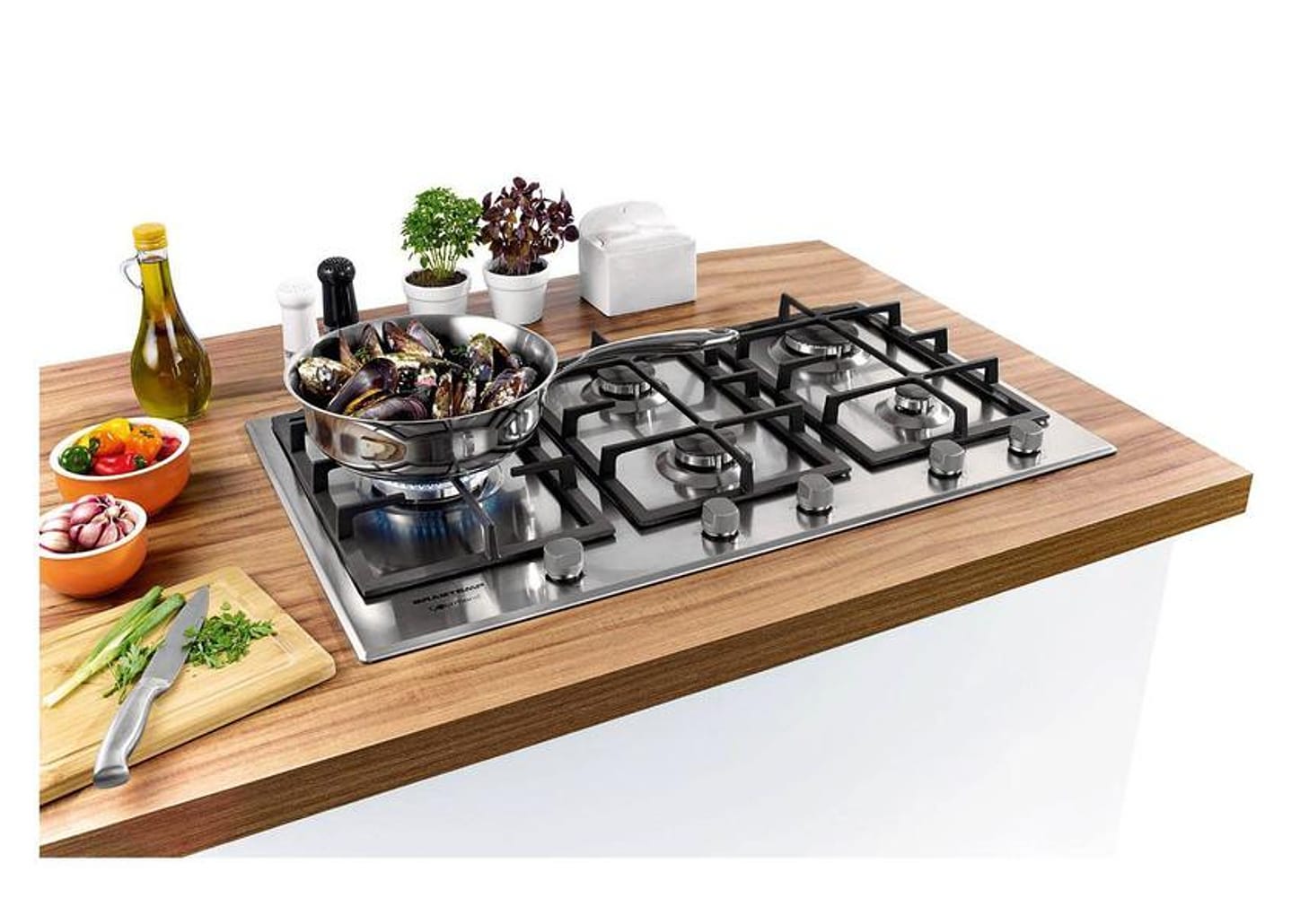Cooktop 5 Bocas a Gás Natural GLP Brastemp Inox Dupla Chama Acendimento Automático com Trempes de Ferro Fundido Gourmand BDK90