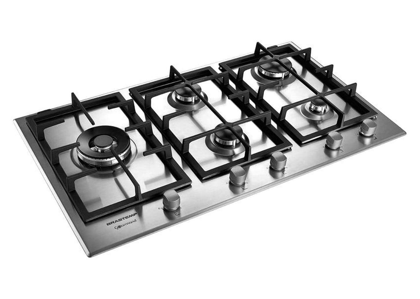 Cooktop 5 Bocas a Gás Natural GLP Brastemp Inox Dupla Chama Acendimento Automático com Trempes de Ferro Fundido Gourmand BDK90