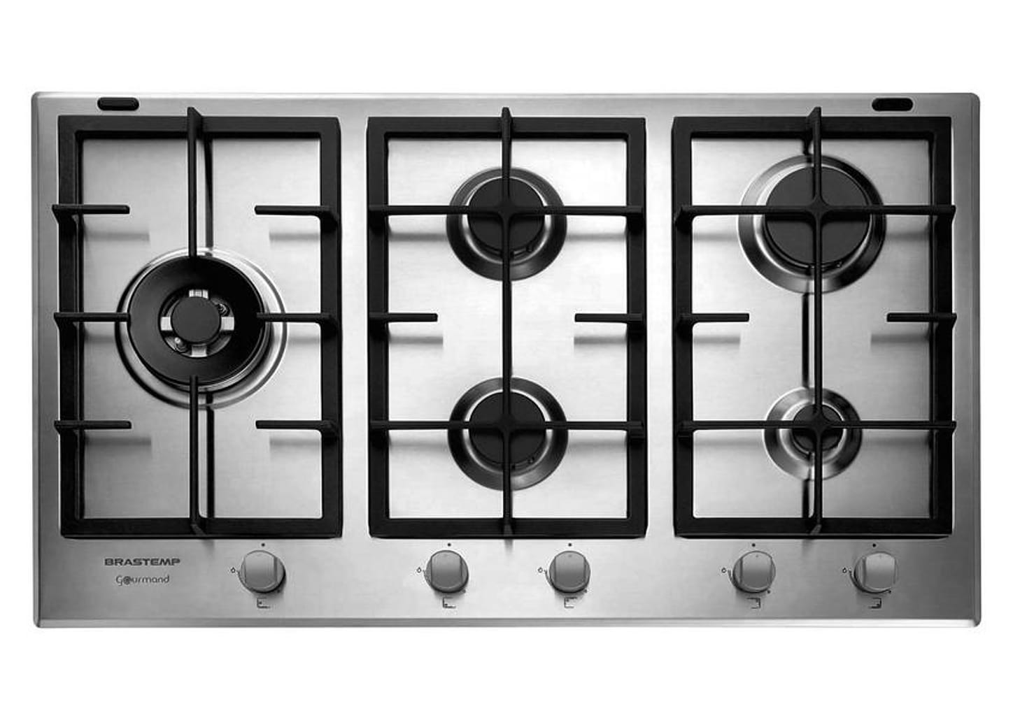 Cooktop 5 Bocas a Gás Natural GLP Brastemp Inox Dupla Chama Acendimento Automático com Trempes de Ferro Fundido Gourmand BDK90