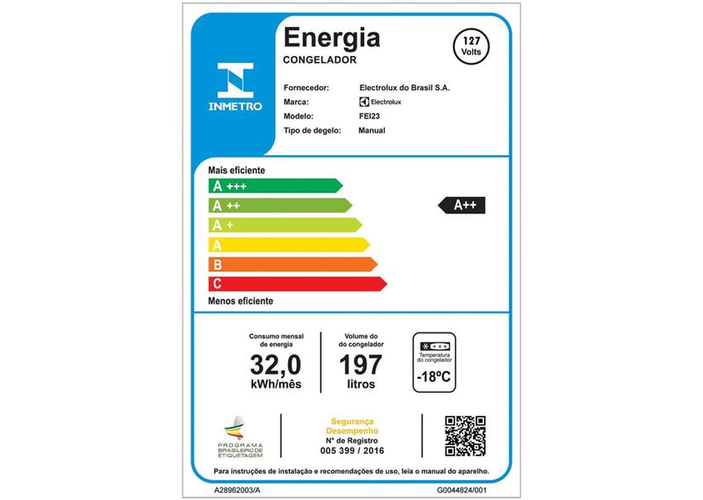 Freezer Vertical Electrolux 1 Porta 197L FEI23 7851254