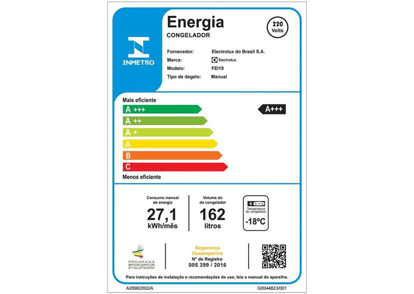 Freezer Vertical Electrolux 1 Porta 162L FEI19 7851230