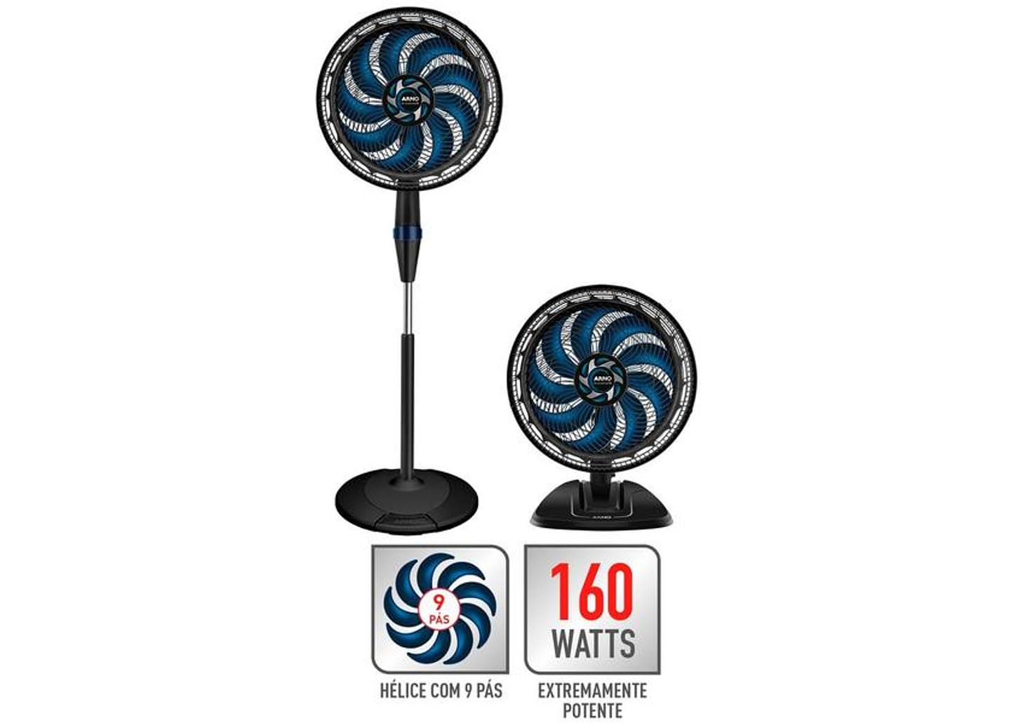 Ventilador 2 em 1 Arno X-Treme VE9M 40cm 9 Pás 3 Velocidades Preto e Azul Escuro
