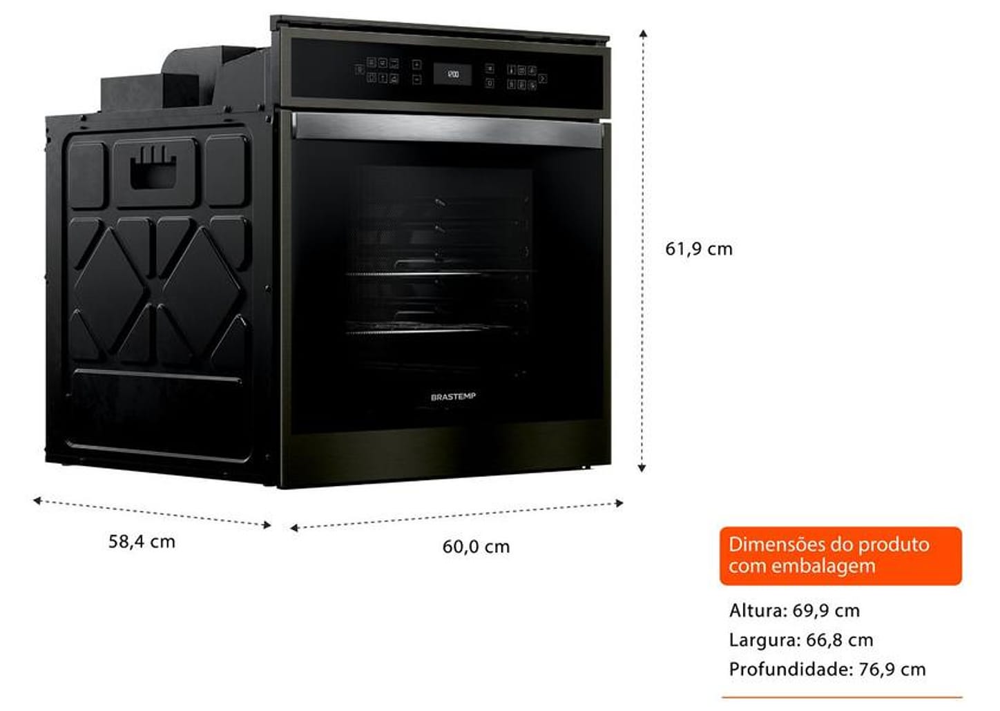 Forno Elétrico de Embutir Brastemp de Convecção e Grill 84L Black Inox Eclipse Collection BOT84AP