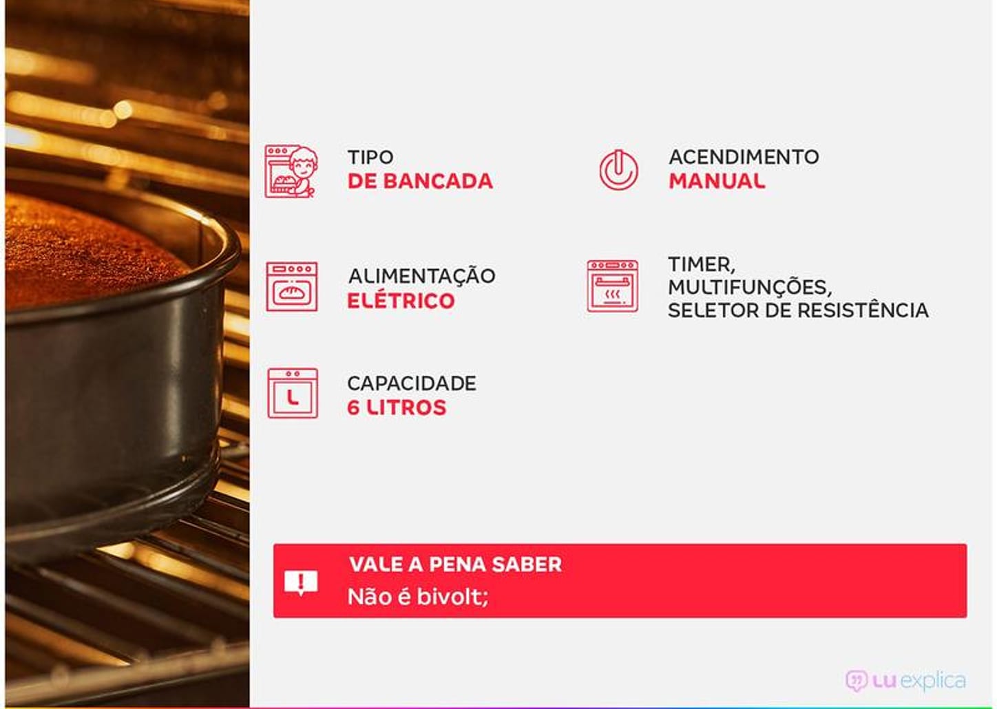 Forno Elétrico de Bancada Mondial com Timer 6L Preto Pratic Cook FR-09