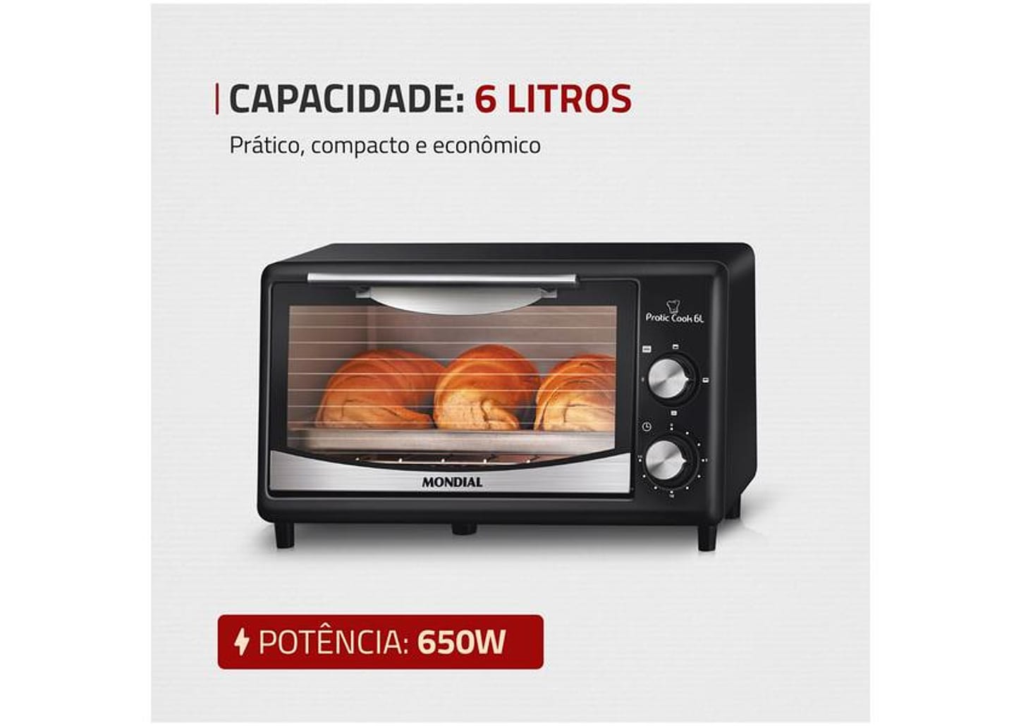 Forno Elétrico de Bancada Mondial com Timer 6L Preto Pratic Cook FR-09