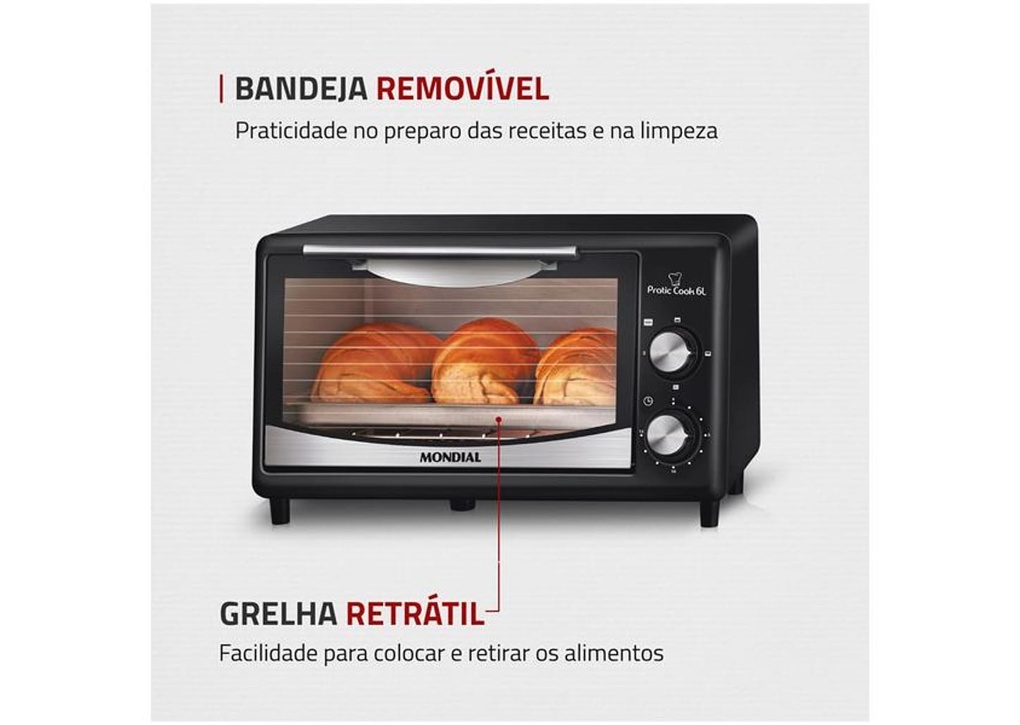 Forno Elétrico de Bancada Mondial com Timer 6L Preto Pratic Cook FR-09