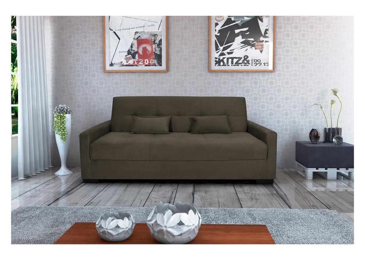 Sofá-cama 3 Lugares Casal Reclinável Veludo Matrix Lavínia