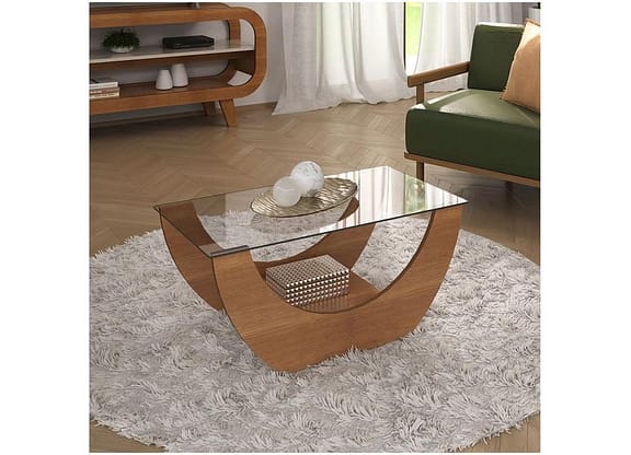 Mesa de Centro com Tampo de Vidro Onda Artely