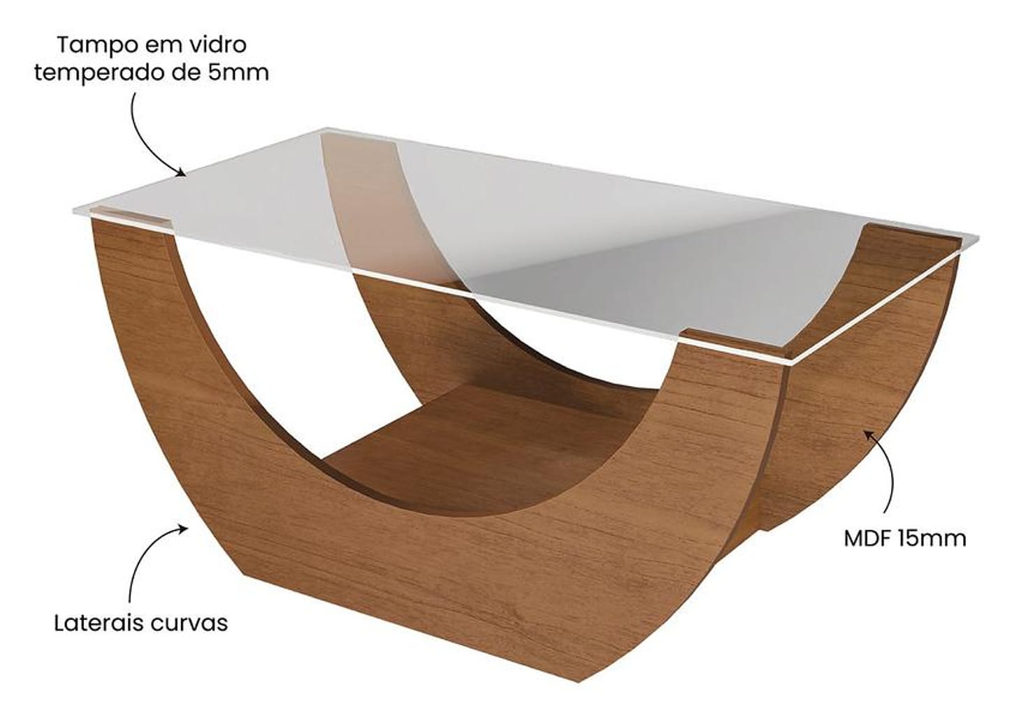 Mesa de Centro com Tampo de Vidro Onda Artely