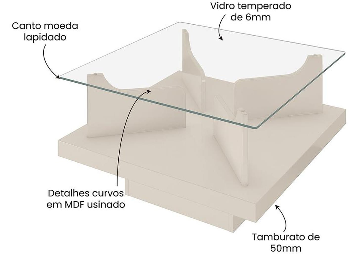 Mesa de Centro com Tampo de Vidro Clear Artely