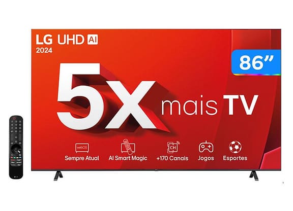 Smart TV 86" 4K LCD LG 86UT8050PSA AI Processor Wi-Fi 5 Bluetooth 3 HDMI 2 USB