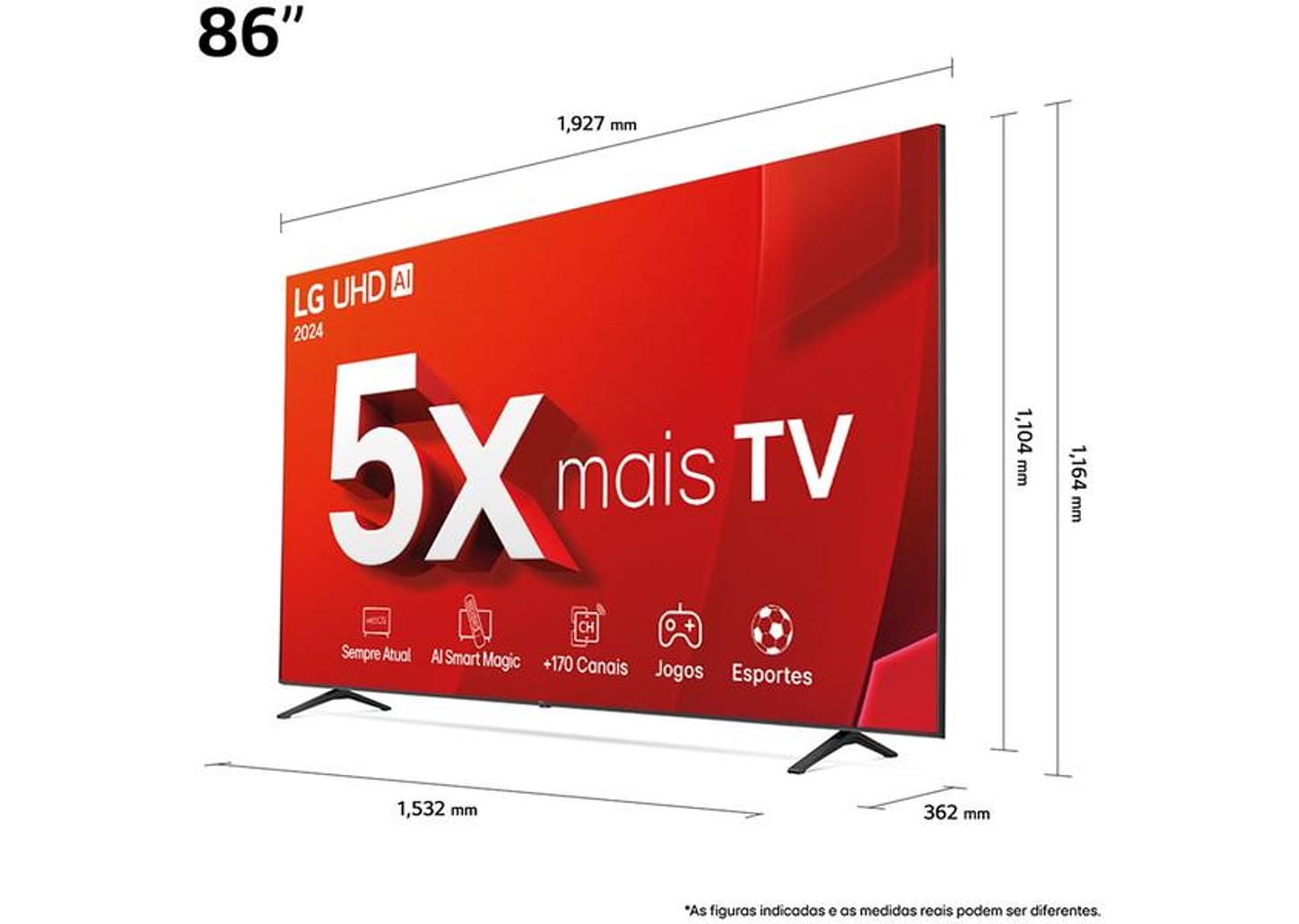 Smart TV 86" 4K LCD LG 86UT8050PSA AI Processor Wi-Fi 5 Bluetooth 3 HDMI 2 USB