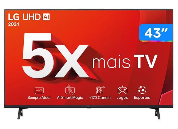 Smart TV 43" 4K LCD LG 43UT8000PSA AI Processor Wi-Fi Bluetooth 3 HDMI 2 USB