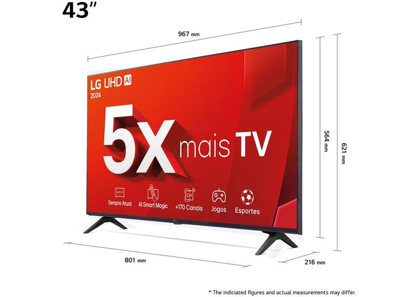 Smart TV 43" 4K LCD LG 43UT8000PSA AI Processor Wi-Fi Bluetooth 3 HDMI 2 USB