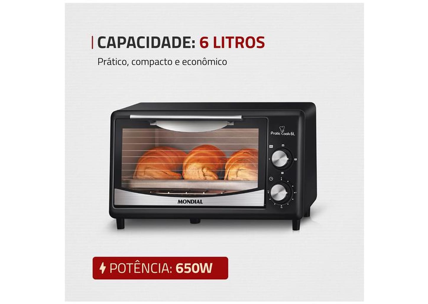 Forno Elétrico de Bancada Mondial com Timer 6L Preto Pratic Cook FR-09