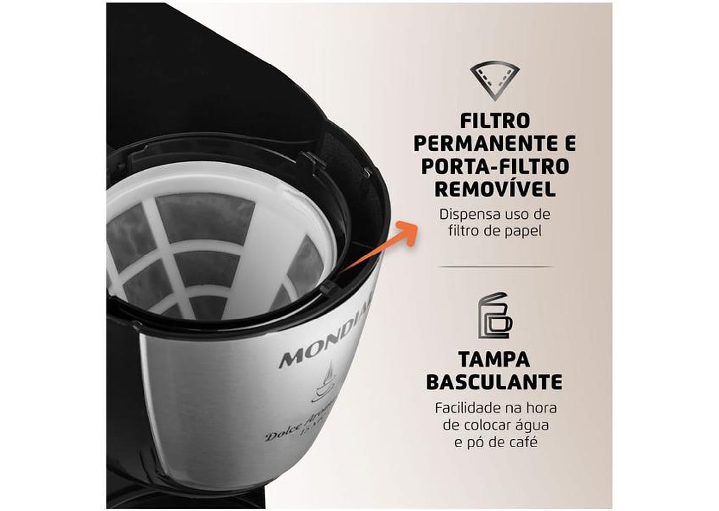 Cafeteira Elétrica Mondial Dolce Arome Jarra Inox 15 Cafés Preta