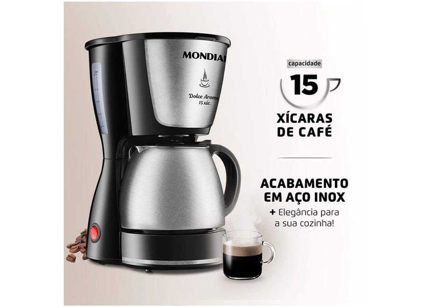 Cafeteira Elétrica Mondial Dolce Arome Jarra Inox 15 Cafés Preta