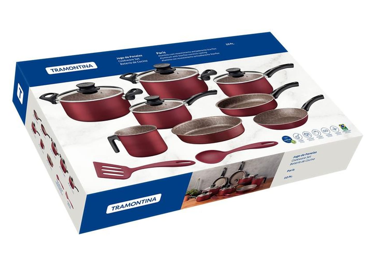 Jogo de Panelas Tramontina Antiaderente de Alumínio Vermelho 10 Peças Paris