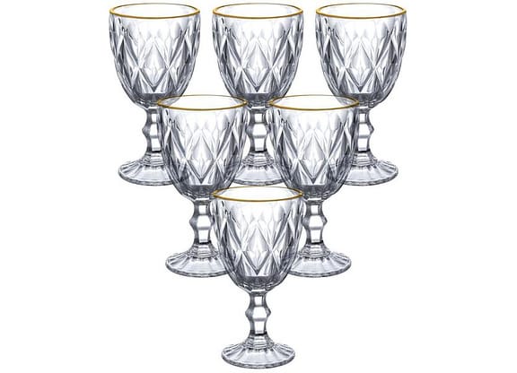 Jogo de Taças de Vidro para Água e vinho Transparente e Dourado 320ml 6 Peças Hauskraft TCVN015/GD