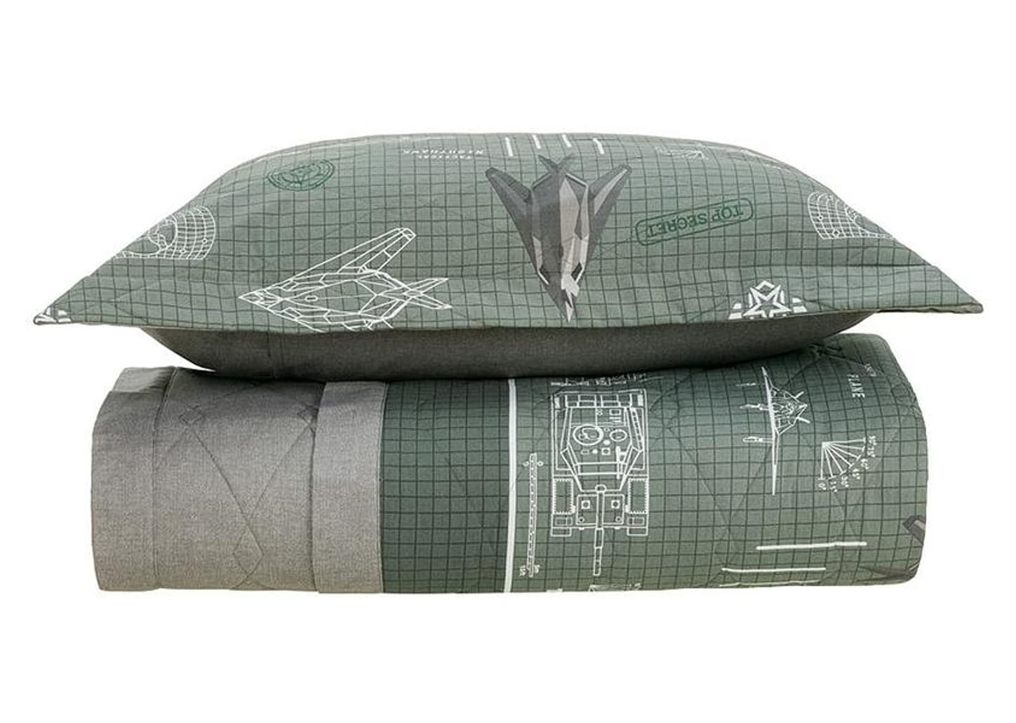 Colcha Solteiro Karsten 100% Algodão Militar II Verde e Branco 2 Peças