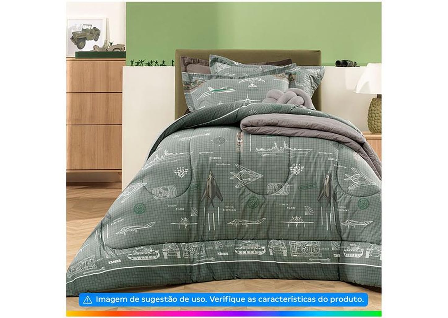 Colcha Solteiro Karsten 100% Algodão Militar II Verde e Branco 2 Peças