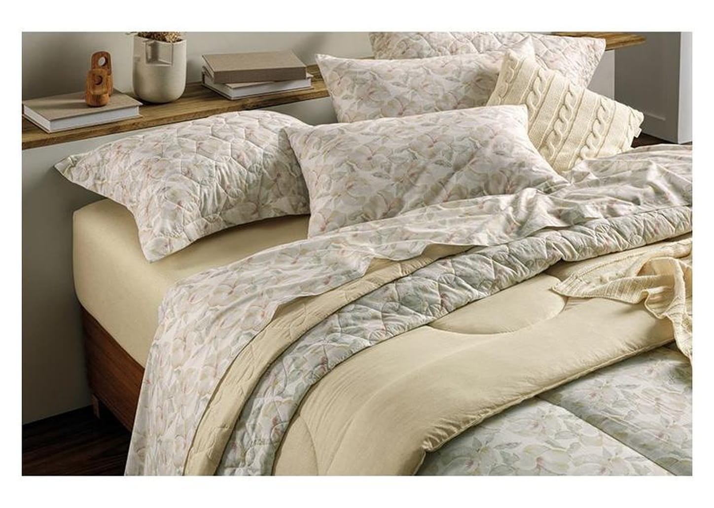 Colcha Solteiro Karsten 100% Algodão Justine Branco e Verde 2 Peças