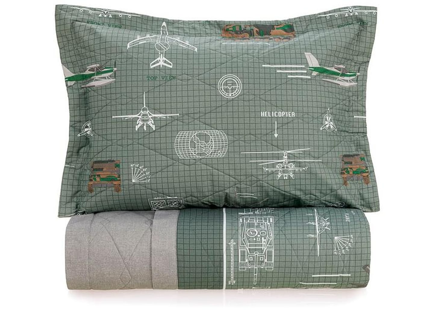 Colcha Solteiro Karsten 100% Algodão Militar II Verde e Branco 2 Peças