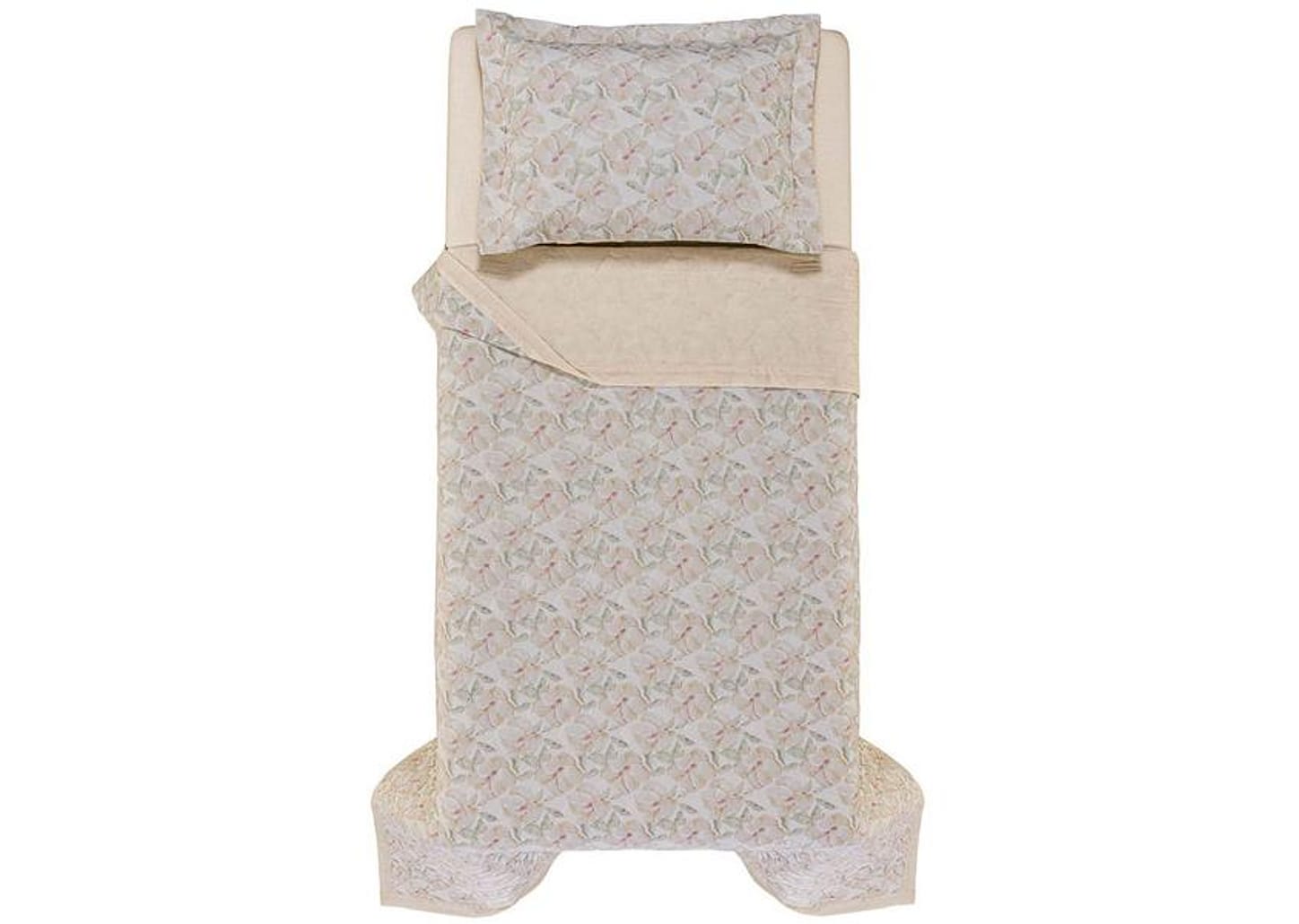 Colcha Solteiro Karsten 100% Algodão Justine Branco e Verde 2 Peças