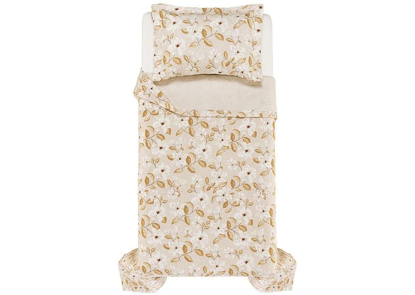 Colcha Solteiro Karsten 100% Algodão Cecília Branco e Bege 2 Peças