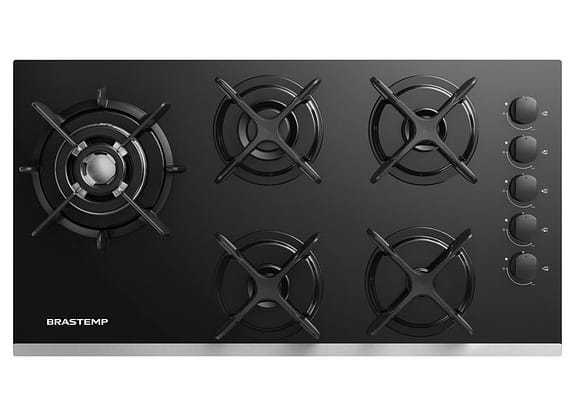 Cooktop 5 Bocas a Gás GLP Brastemp Quadrichama Black Inox Eclipse Collection BDD86AP