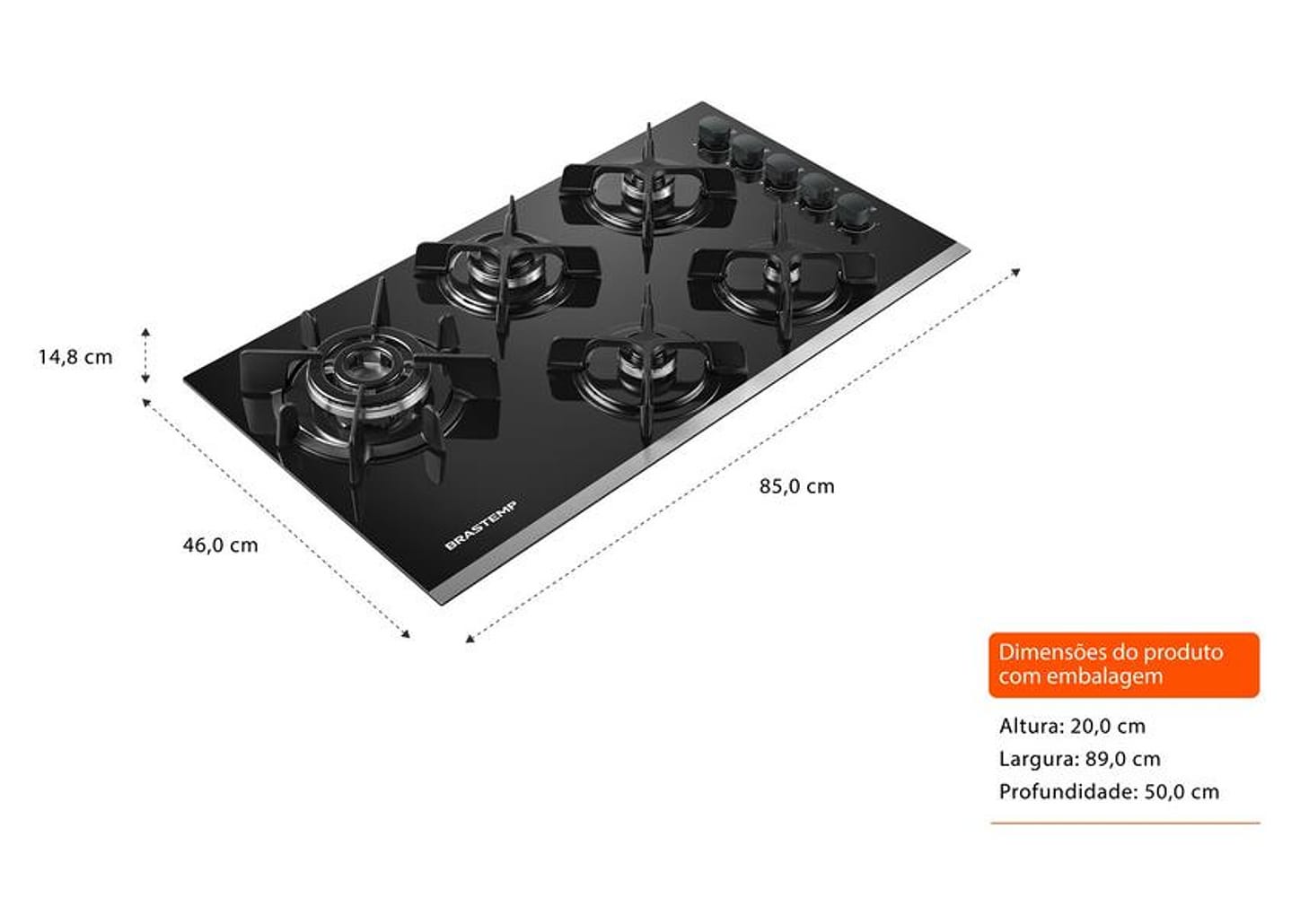 Cooktop 5 Bocas a Gás GLP Brastemp Quadrichama Black Inox Eclipse Collection BDD86AP