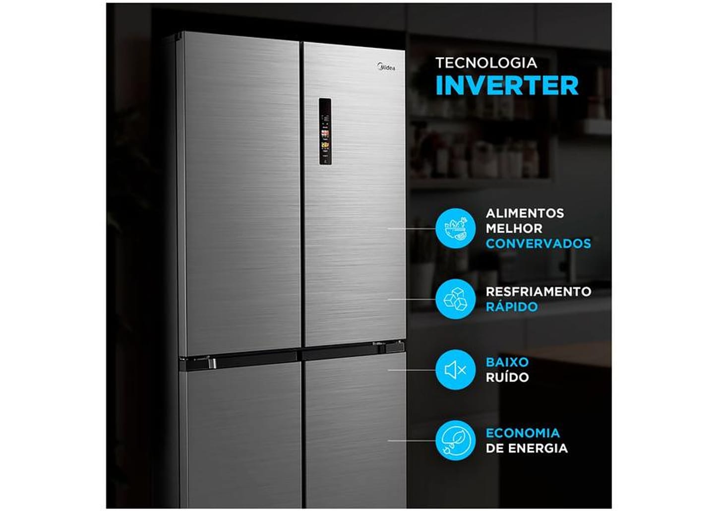 Geladeira/Refrigerador Midea Smart Frost Free French Door Prata 474L MD-RF691FGD463 Bivolt