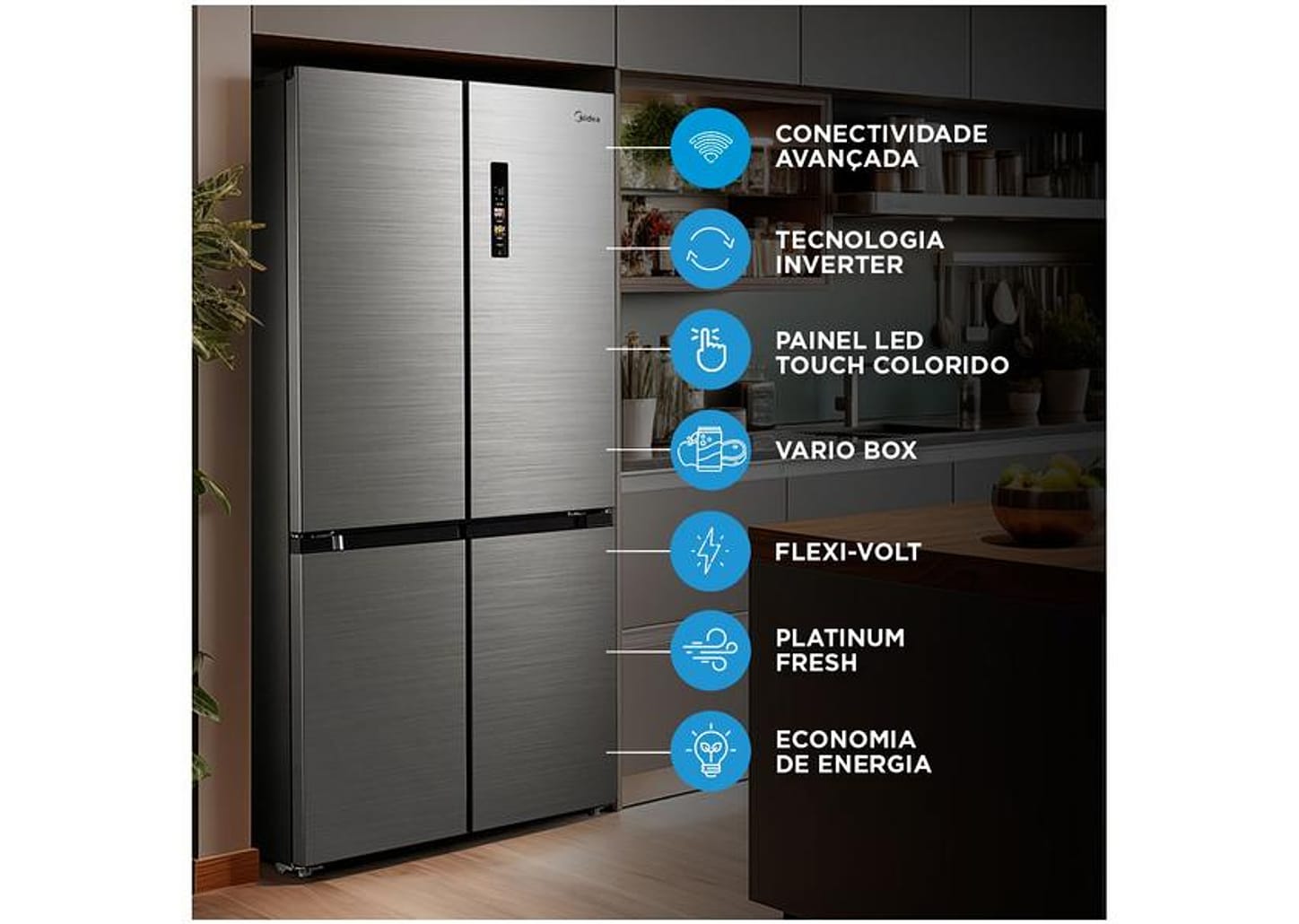 Geladeira/Refrigerador Midea Smart Frost Free French Door Prata 474L MD-RF691FGD463 Bivolt