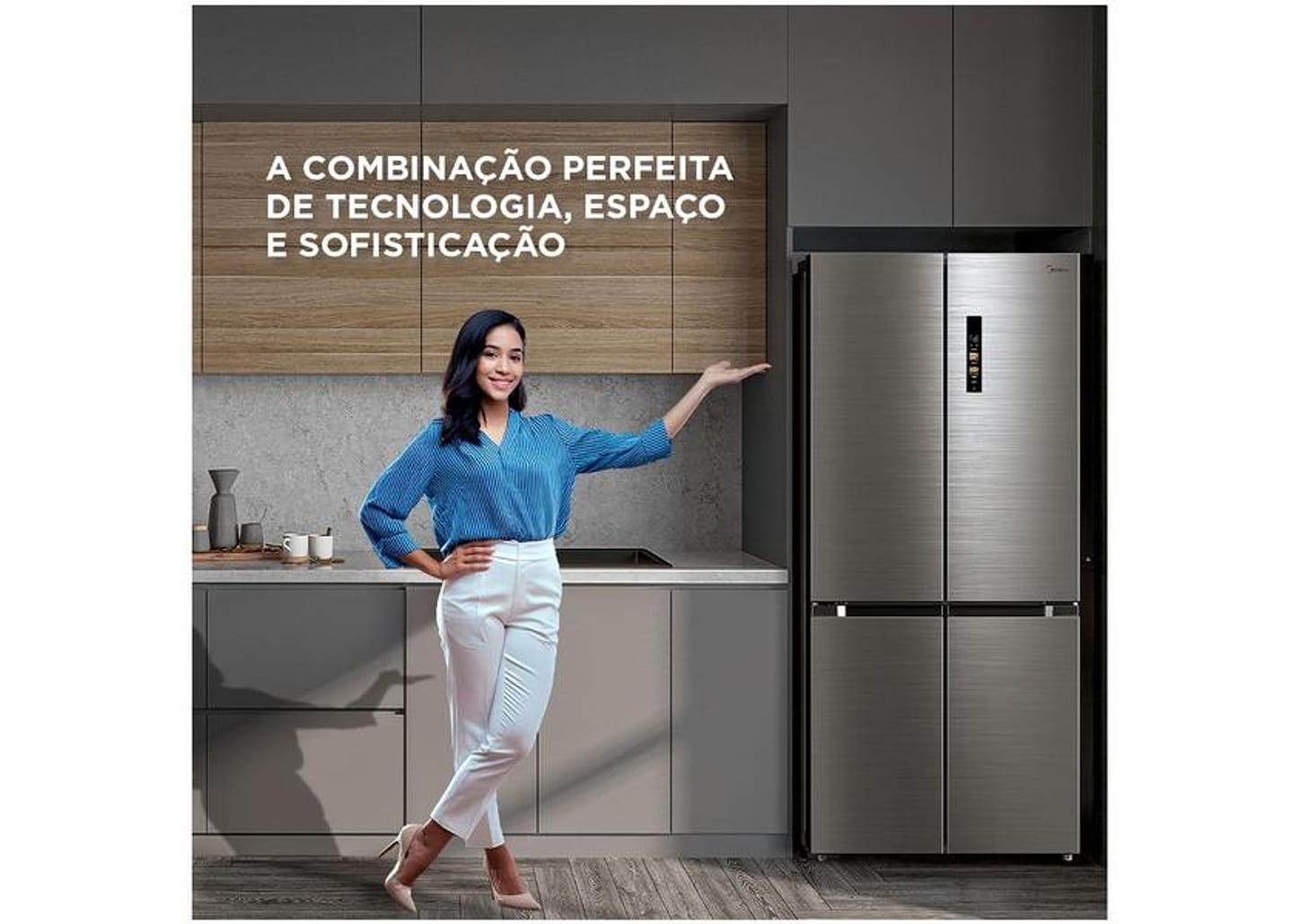 Geladeira/Refrigerador Midea Smart Frost Free French Door Prata 474L MD-RF691FGD463 Bivolt