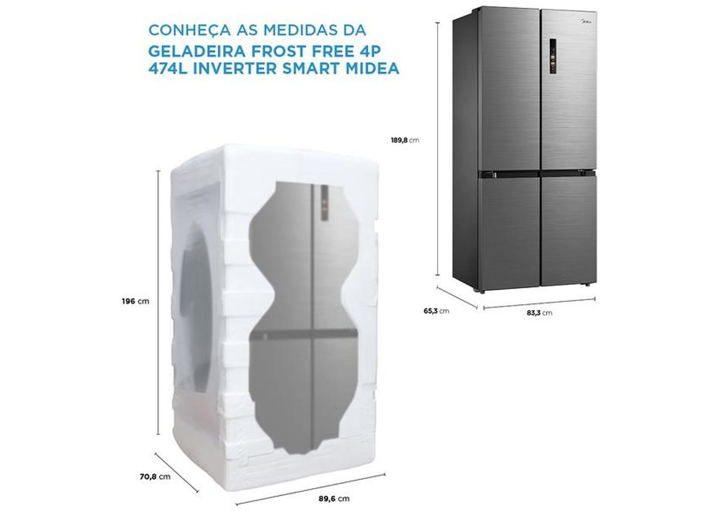 Geladeira/Refrigerador Midea Smart Frost Free French Door Prata 474L MD-RF691FGD463 Bivolt
