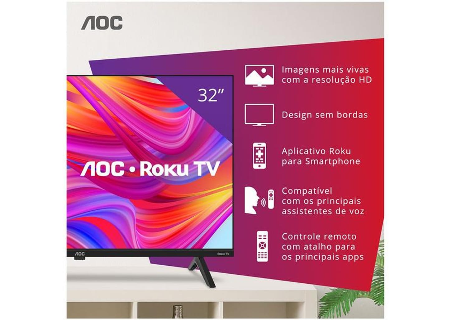Smart TV 32" HD DLED AOC Série 5045 32S5045/78G Wi-Fi Bluetooth Google Assistente 3 HDMI 1 USB